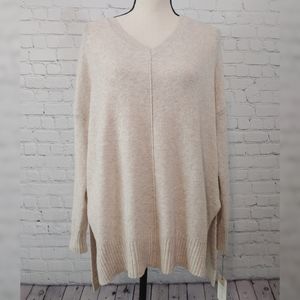 NWT Beige/Oatmeal 3/4 Sleeve High-Low Knit Sweater
